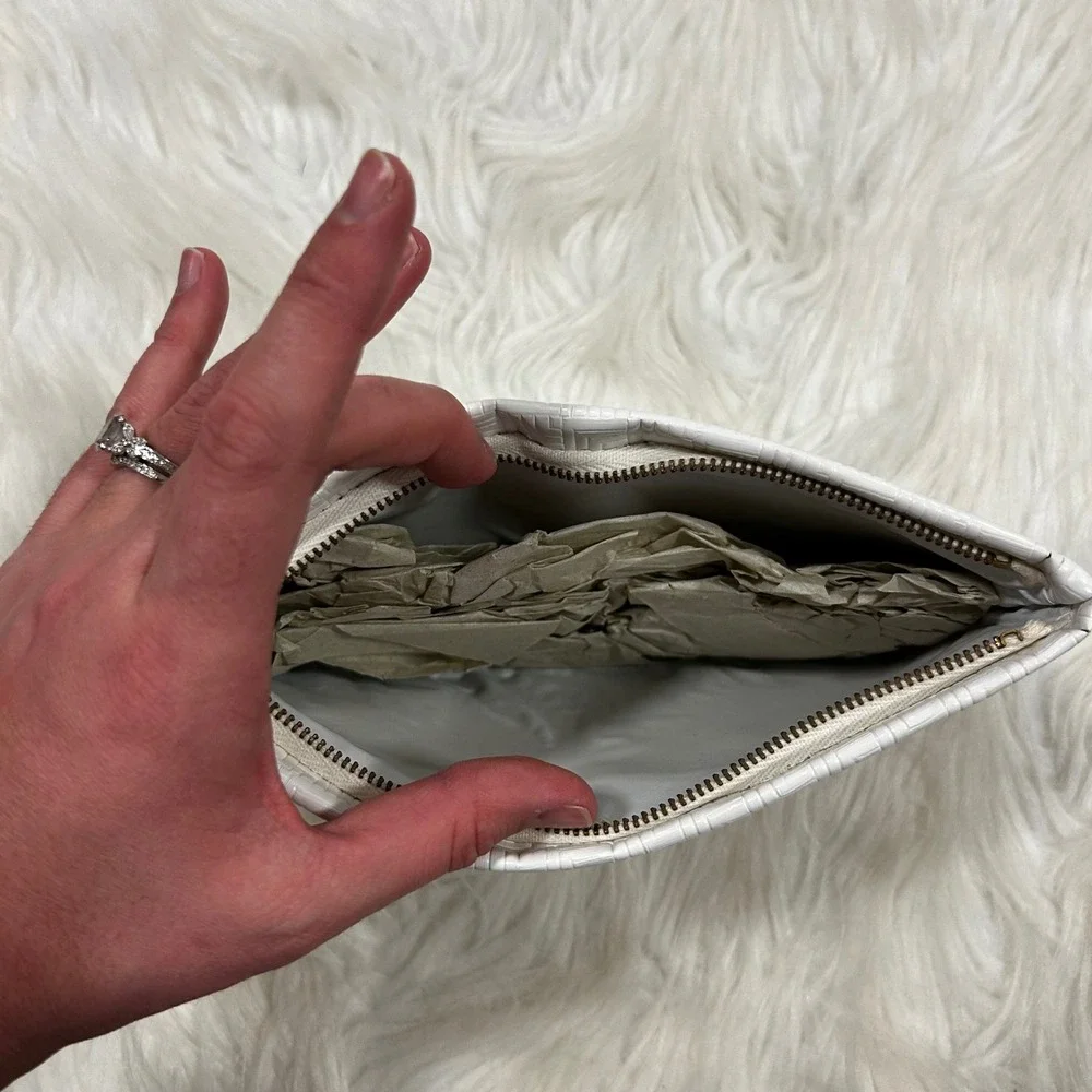 Vintage MCM White Textured Geometric Pattern‎ Zippered Cosmetic Bag Pouch clutch
